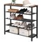 Black-Brown Metal-Wood Shoe Rack with 4 Shelves and Rustic Top Surface
